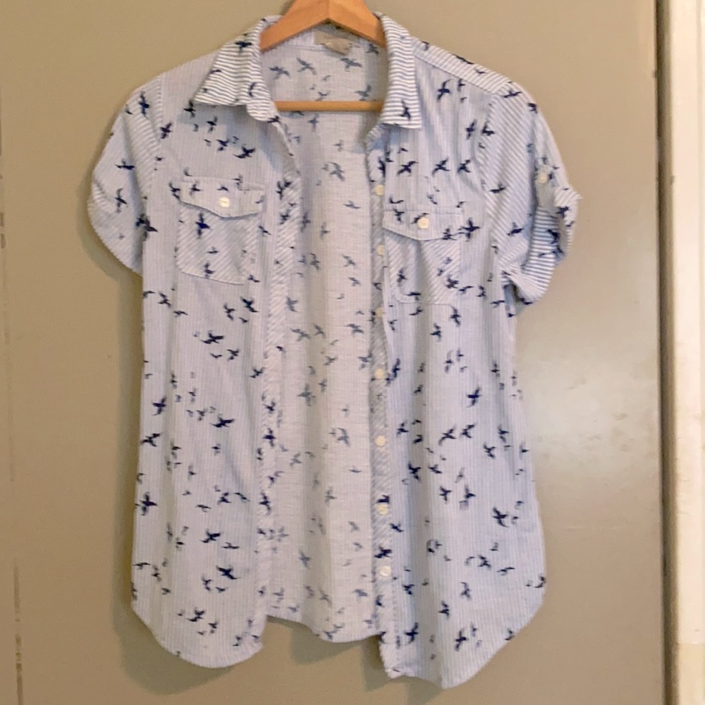 Passport Blue and White Striped Button Up